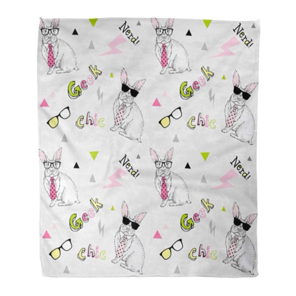 SIDONKU Flannel Throw Blanket Chic Teenager Nerd Bunny Hipster Cute Cool Boy Soft for Bed Sofa and Couch 58x80 Inches