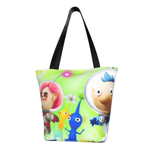 Lsque Pikmin Pattern Beach Tote,Shoulder Handbag,Spacious Tote Bag,Lightweight Travel Bag,Versatile Shopping Bag