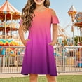 thumbnail image 2 of snilers Girls Summer Dress Short Sleeve Cold Shoulder Crew Neck Swing Gradient Dresses Beach Vacation Sundress with Pockets Size 3-14 Years, 2 of 8