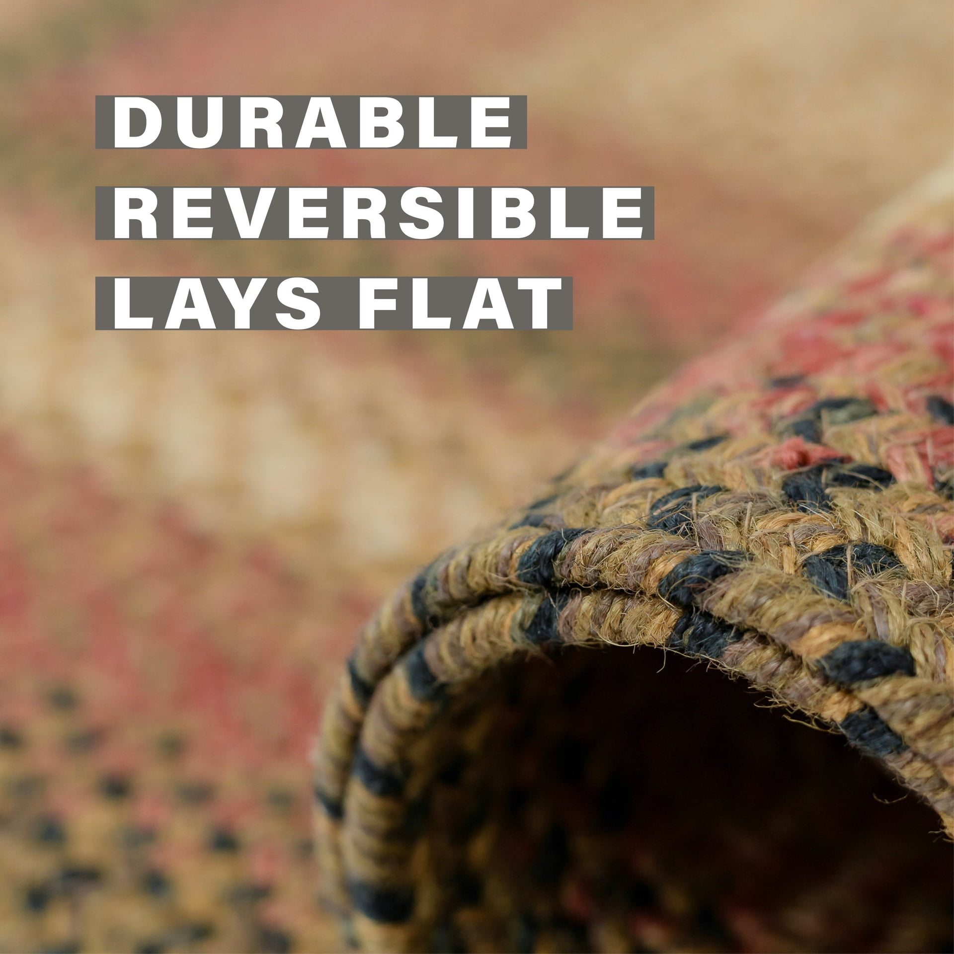 Homespice Russett Jute Braided Area Rug, 5' x 8' Rectangular Beige - Red - Black, Reversible, Natural Jute Yarn Rustic, Country, Primitive, Farmhouse Style