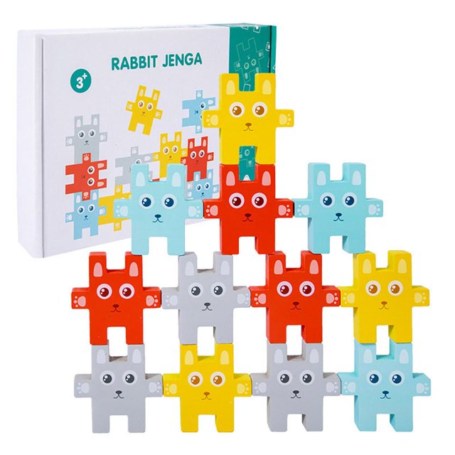 Juego De Equilibrio De Bloques Apilados De Conejo, Bloques De Construcción De Madera, Habilidades Motoras Finas Para Niños, Educación, Juguetes Apilables Diy Scienceny FN006261-00