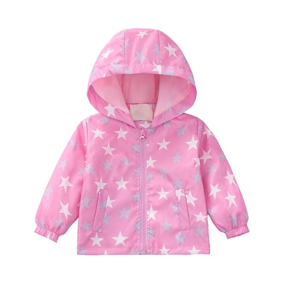 Abtuhar Toddler Kids Boys Girls Fall Winter Hooded Casual Outerwear and Jackets Cartoon‑print Wind‑proof Zip‑up Coat with Side Pockets for 12‑84 Months
