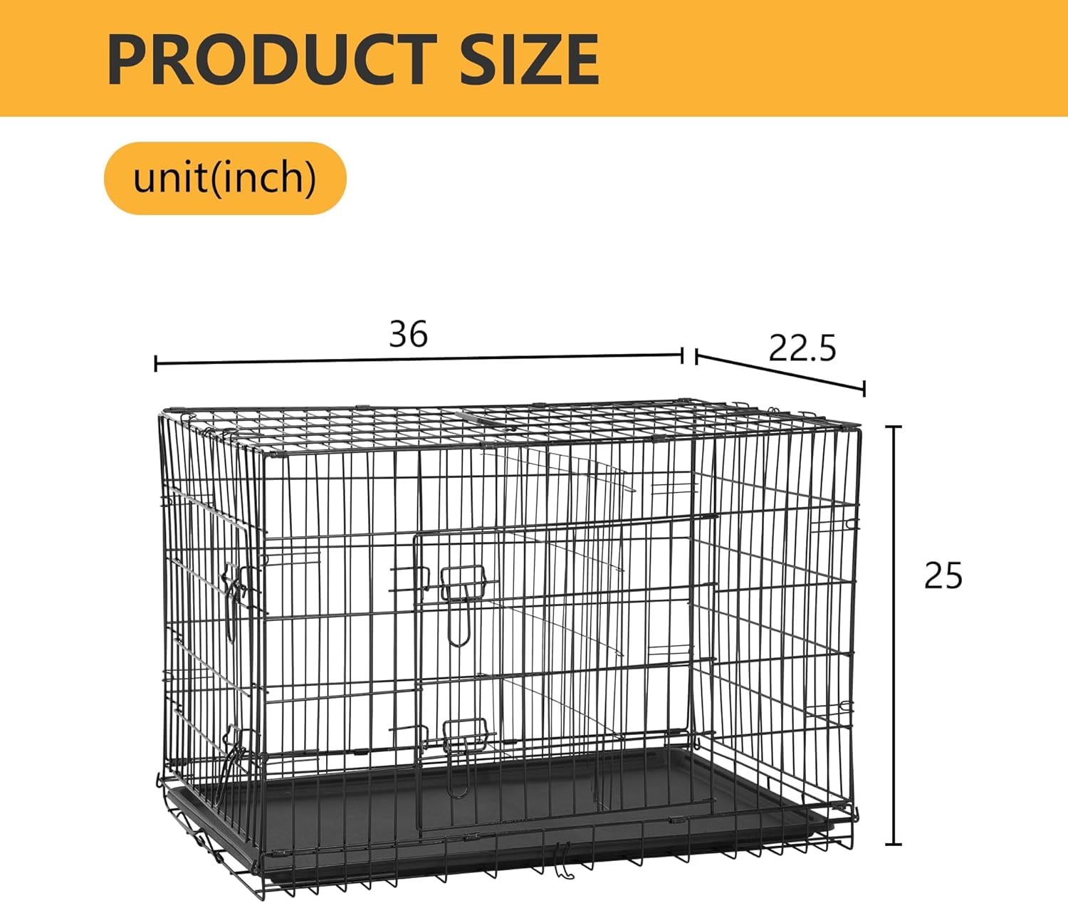 Folding 36" Dog Crate for Medium Dogs, Double Door Metal Wire Kennel with Removable Tray & Divider