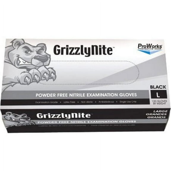 Hospeco Black Nitrile Exam Powder Free Disposable Gloves, 5 mil, LG