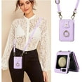 thumbnail image 4 of Phone Case for Samsung Galaxy Z Flip 5 5G 2023 Wallet Cell Cover with Crossbody Strap Ring Stand RFID Credit Card Holder Leather Accessories ZFlip5 Z5 G Flip5 5Z Women Men Girls Purple, 4 of 14
