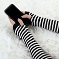 thumbnail image 4 of INSPIRE CHIC Women's Gloves White Black Stripes Acrylic Fingerless Arm Warmers Gloves Black + White, 4 of 6