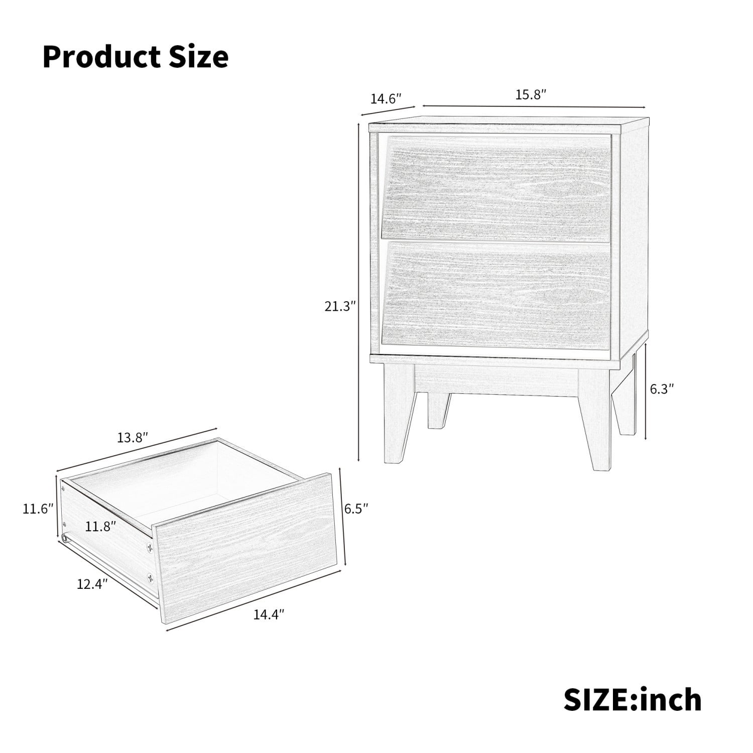 Set of 2 Mid Century Modern Nightstands with Drawer, Vintage Style Beveled Design Bedside Tables, Wood Leg End Tables with Storage for Bedroom, Living Room, Black