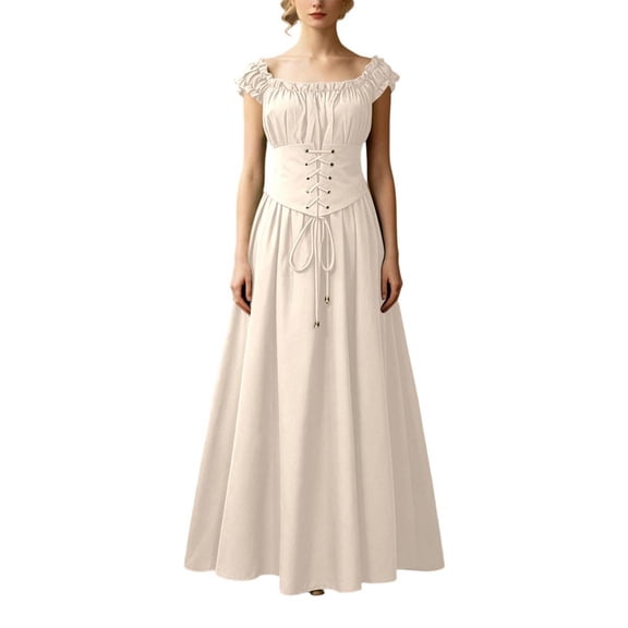 SRZYMJ Women's Elegant Corset Dress with Waist Tie Ruffled Wide Strap Sleeveless Summer Dress M