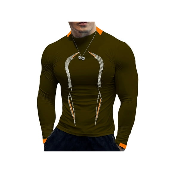 Sunloudy Hombres Camisa Deportiva, Cuello Redondo Manga Larga Elástico Secado rápido Tops Fitness Running Ropa Casual Sunloudy moda