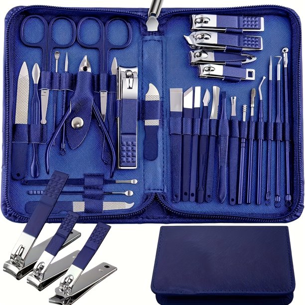 Juego de cortaúñas profesional de acero inoxidable, herramientas para uñas verdes, juego de manicura y pedicura, Kit de aseo de viaje, 30 Uds.