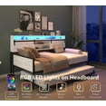 thumbnail image 3 of AENKYO Twin Daybed with Trundle, Charging Station, LED Lights, Storage Headboard with Sliding Barn Doors, White, 3 of 9