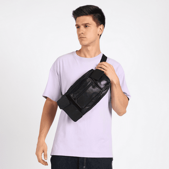 Leatherboss Genuine Leather Unisex Large Waist Fanny Pack with Two Cell Phone Pockets