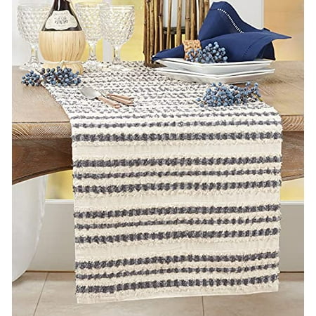 

Fennco Styles Woven Striped Cotton Table Runner 16 W x 72 L - Black & White Table Cover for Home Décor Dining Table Banquets Family Gathering and Special Events