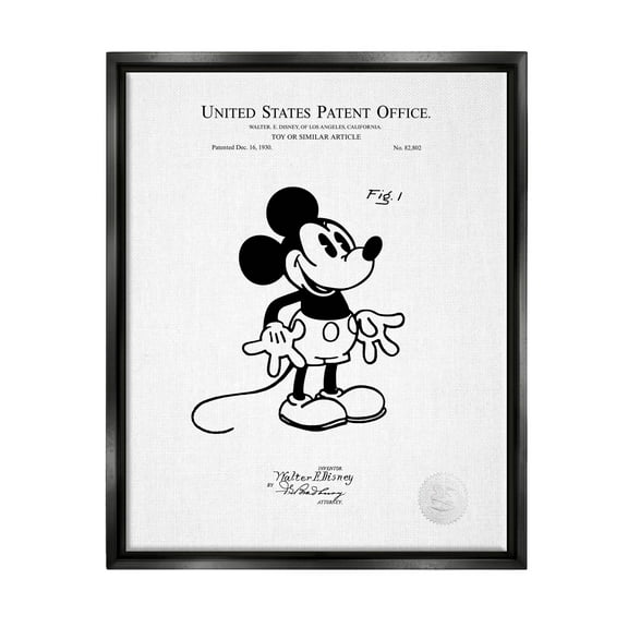 Stupell Industries Mouse Character Toy Diagram Graphic Art Jet Black Floating Framed Canvas Print Wall Art, Design by Karl Hronek