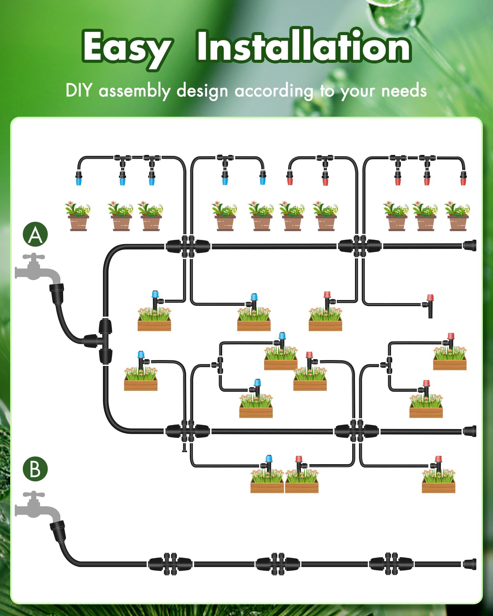 240FT Drip Irrigation System Kits - Automatic Garden Watering Sprinkler Patio Misting Plant Irrigation Water Equipment