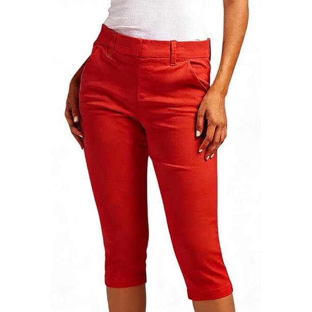 Pantalones Elásticos de Cintura para Mujeres Pantalones Cortos de Senderismo con Bolsillos Casual Sólido Twill Verano Respirable