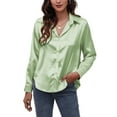 thumbnail image 3 of Capreze Womens Button Down Shirt Long Sleeve Work Dress Shirts V Neck Plain Business Casual Blouses for Women L Light Green, 3 of 3