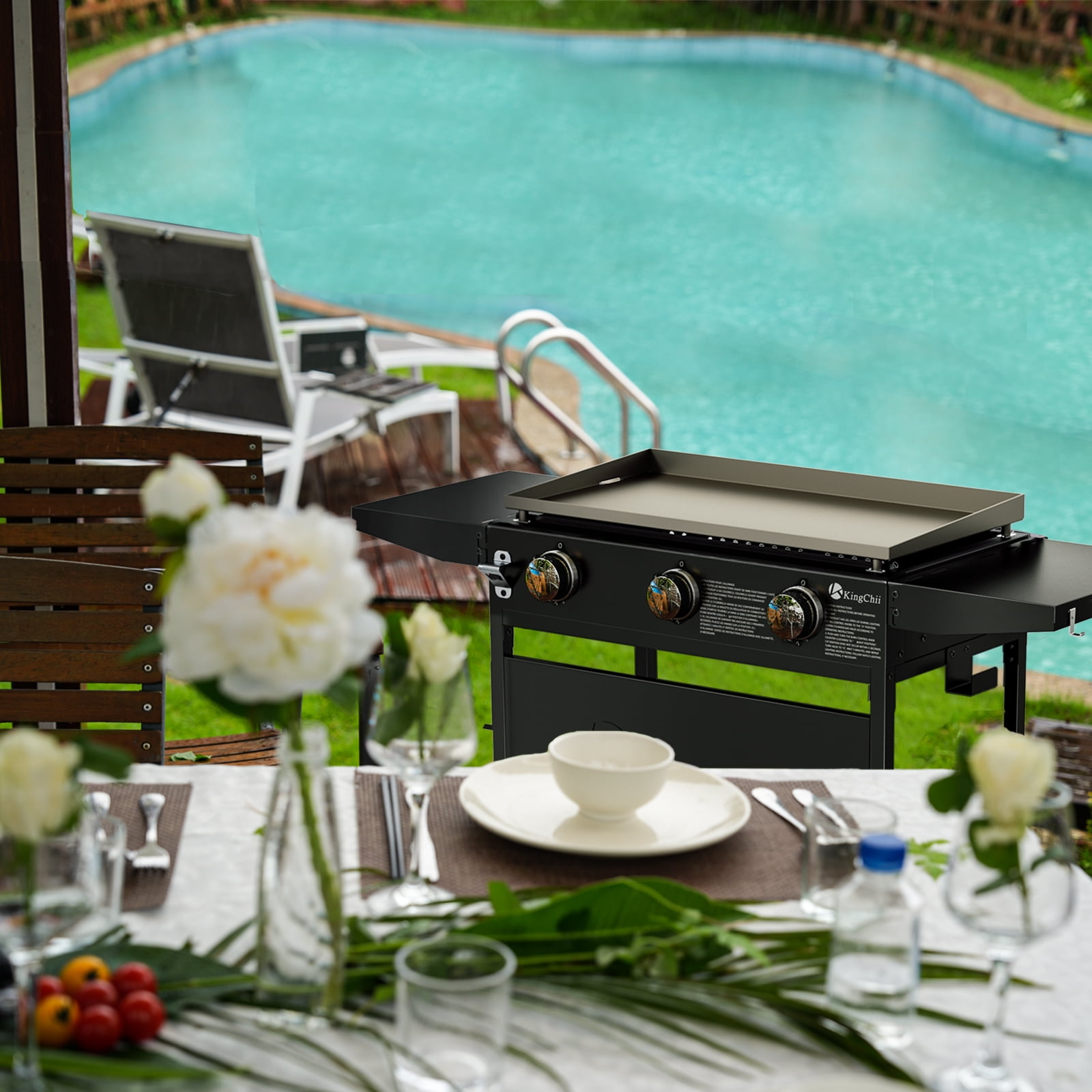 KingChii 3-Burner 27" Propane Griddles Outdoor Flat Top Gas Grill Griddle for Camping, Tailgating, BBQ, Parties, Backyard & Patio