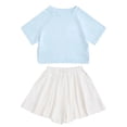 thumbnail image 2 of Baby Girl Outfits Solid Color Short Sleeve Crew Neck Top With Elastic Waist Shorts 2 Pcs Toddler Girl Sets Light Blue Size 5-6 Y, 2 of 3