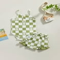 thumbnail image 2 of Infant Baby Girl Summer Clothes Set Checkerboard Plaid Floral Print Sleeveless Romper+Ruffle Shorts Outfit, 2 of 9