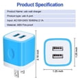 thumbnail image 2 of ABCPOW USB Wall Charger,USB Charger Block Adapter,2.1A/2PACK Dual Port Fast Charging Station Power Base Charger Block Plug for iPhone Wall Charger,Blue, 2 of 6