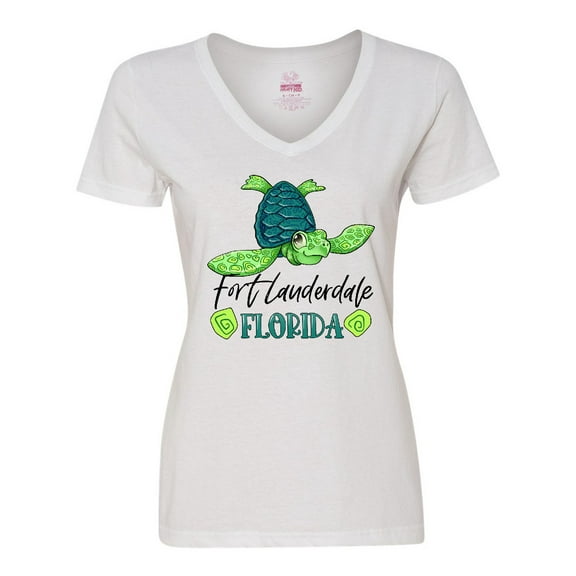 Inktastic Fort Lauderdale, Florida Happy Sea Turtle Women's V-Neck T-Shirt