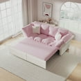 thumbnail image 2 of 74.8" Queen Pull Out Sofa Bed, 3-in-1 Convertible Tufted Sleeper, 2 Soft Pillows, Multi-Functional Velvet Loveseat Bed, Pink, 2 of 8