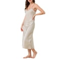 thumbnail image 4 of INSPIRAR CHIC Camisones largos de satén para mujer, con escote en V, tirantes de espagueti, pijamas de lounge, vestido de seda XL color caqui, 4 of 6