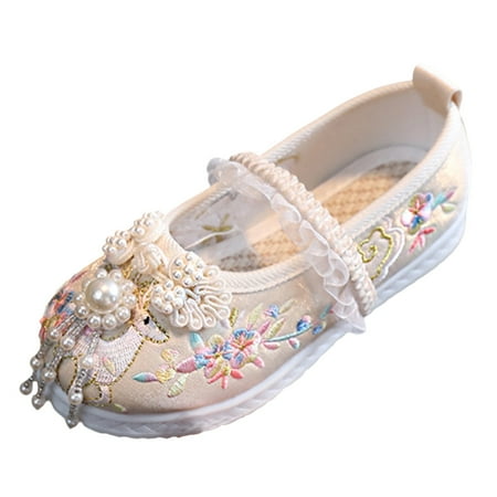 

Tengma Toddler Sandals New Girls Handmade Hanfu Shoes Children Embroidered Shoes Shoes Baby Antique Costume Performance Shoes Kid Shoes （Beige Size: 25）
