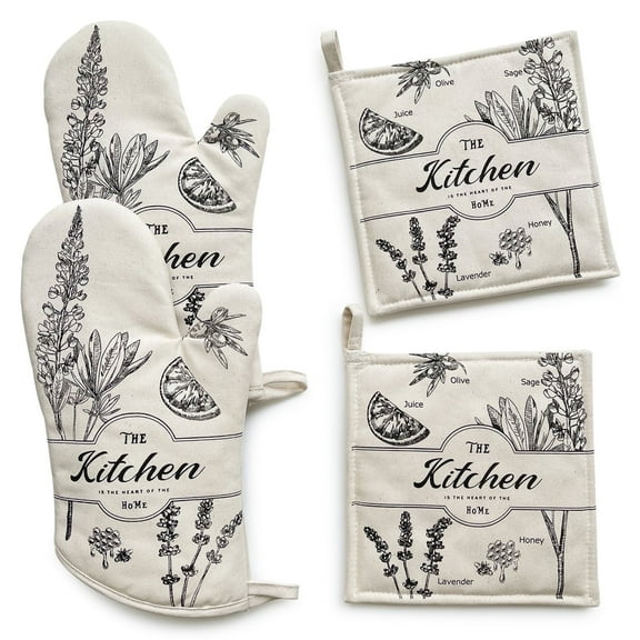 GREVY Heat-Resistant Pot Holder Oven Mitten Set, 4 Pack