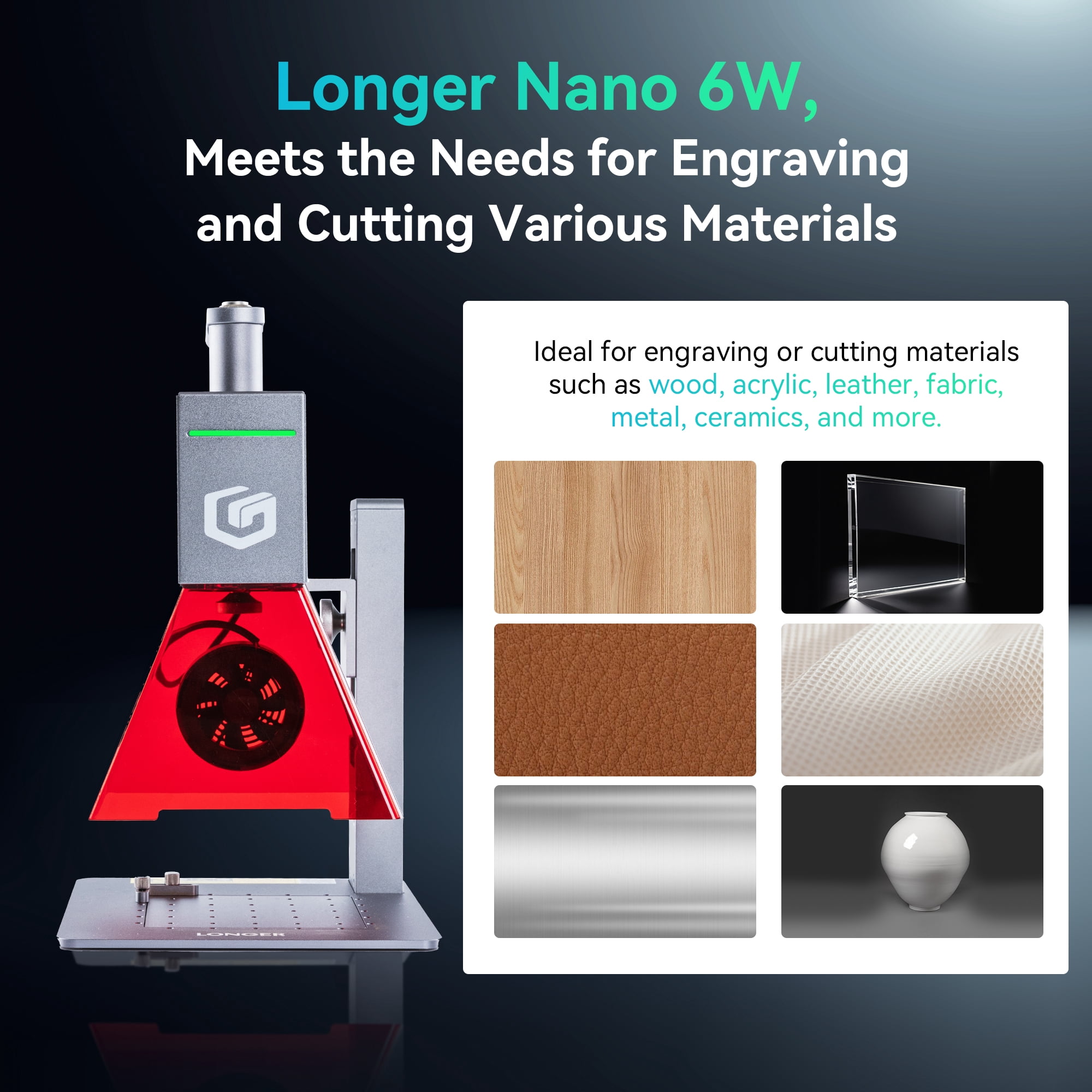 NOVODESK NANO 6W Laser Engraver, 0.05mm Precision Portable and Handheld Laser Engraving Machine,5000mm/s Engraving Laser Cutter for Wood Metal Leather Ceramics Acylic
