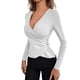 thumbnail image 3 of Camiseta de Larga Ajustada con Escote en V Profundo y Fruncido para Mujer XL, 3 of 5
