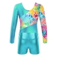 thumbnail image 4 of renvena Kids Girls Long Sleeve Ballet Dance Leotard with Workout Shorts Gymnastics Unitard Dancewear Blue Green 6, 4 of 7