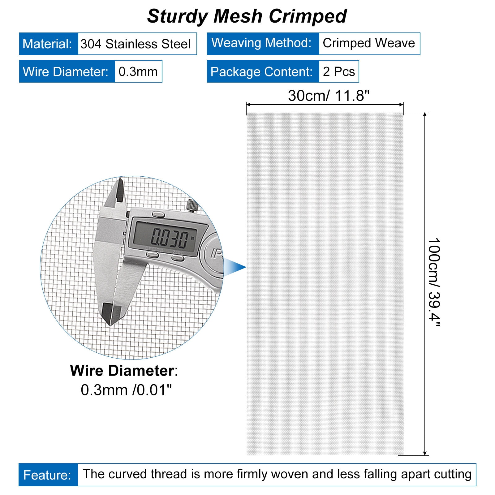 Uxcell 2pcs 20 Mesh Hardware Cloth, 39.4x11.8" Fine Wire Mesh Rust-proof Sheet for DIY Projects, Vent, Cage, Garden
