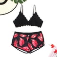 thumbnail image 3 of WREESH Womens Two Piece Swimsuit Halter Bikini Set Printed Leaf Print Split Swimsuit Suspender Flat Angle Split Swimsuit Set with Boyshorts Beach Bathing Suit Red, 3 of 9