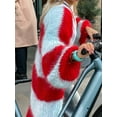 thumbnail image 4 of Females Color Block Striped Cardigan Sweaters Loose Knitted Long Open Front Cardigan Red M, 4 of 7