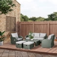 thumbnail image 2 of 6pc Padded Outdoor Rattan Wicker Set Sofa Recliner Footstool Table, 2 of 9