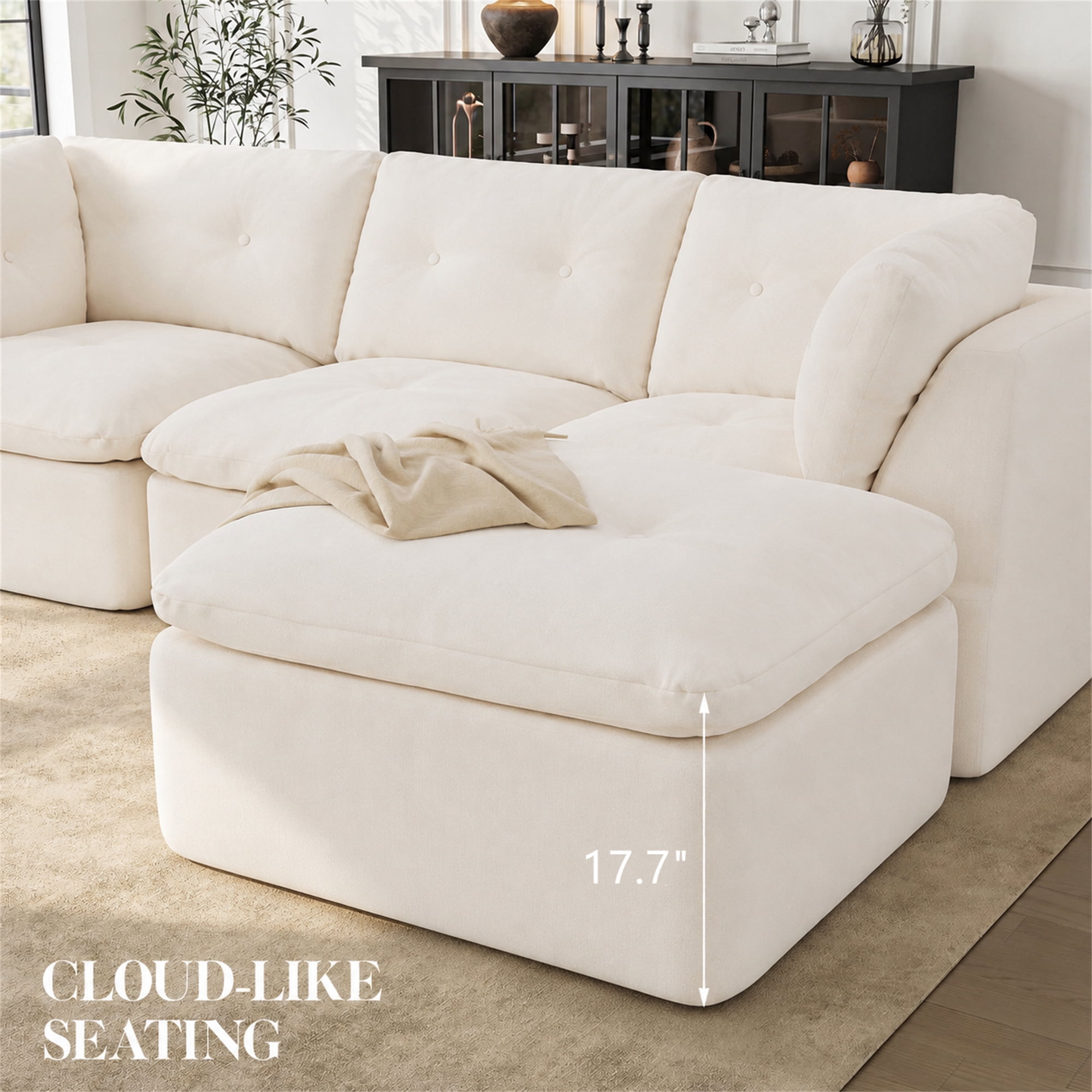 Aukfa 112" Cloud Sectional Sofa Oversized Modular Boneless Couch Reversible L-Shaped Couch for Living Room, Chenille, Beige
