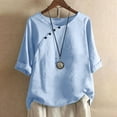 thumbnail image 2 of Womens Tops Clearance Under $10 Women Summer Sexy Regular Button Round Neck Short Sleeve Women Short Sleeves Top Sky Blue Xxl, 2 of 6