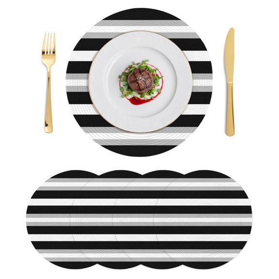 Round Placemats Black Gray 15 inch Set of 4 Table Mats for Dining Table Contrast Stripe Theme Heat Resistant Non-Slip Kitchen & Home Decorative Place Mat Set