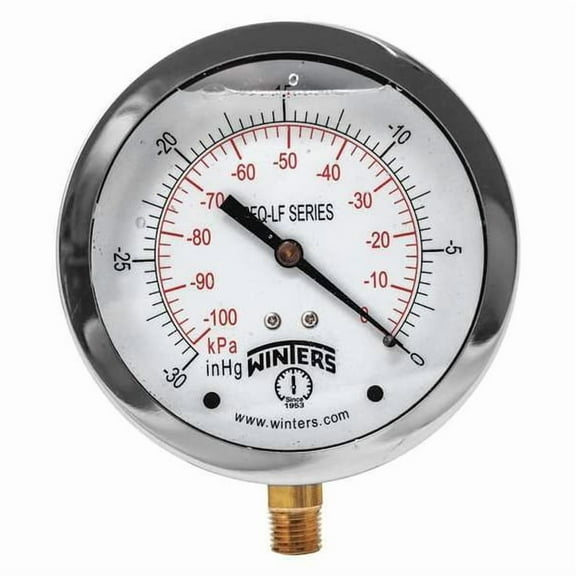 Lead-Free Vacuum Gauge, 30 to 0 psi, 4 in Dial, 1/4 in NPT, Bottom Location