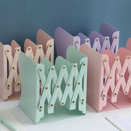 Retractable Bookends Metal Book Ends Decorative Binder Holder Organizer