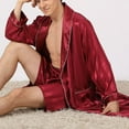 thumbnail image 2 of Defitshape Men's Silk Bath Robe Long Sleeve Pajama Set 2 Piece Satin Robe Boxer Shorts Lounge Set Silky Soft Lightweight Robe Burgundy Small, 2 of 4