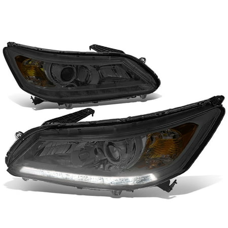 Corner Lights Lens - For 13-15 Honda Accord 4-Door Sedan Pair of LED DRL Projector Headlight Lamp (Smoked Lens Amber Corner) 9th gen