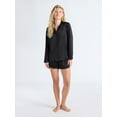 thumbnail image 3 of Joyspun Women’s Stretch Satin Notch Long Sleeve Top and Shorts Pajama Set, 2-Piece, Sizes XS-3X, 3 of 6