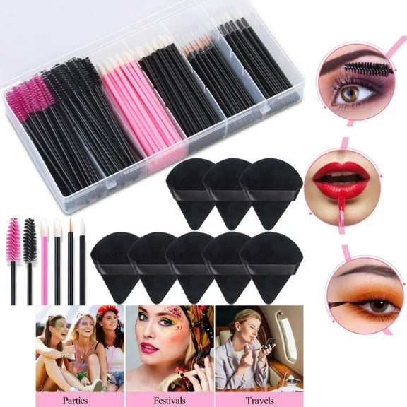248 Pcs Disposable Makeup Applicators with Triangle Puffs, Mascara wands, Lip/Eyeliner Brushes Disposable Makeup Applicator Kit for Makeup Artist Supplies