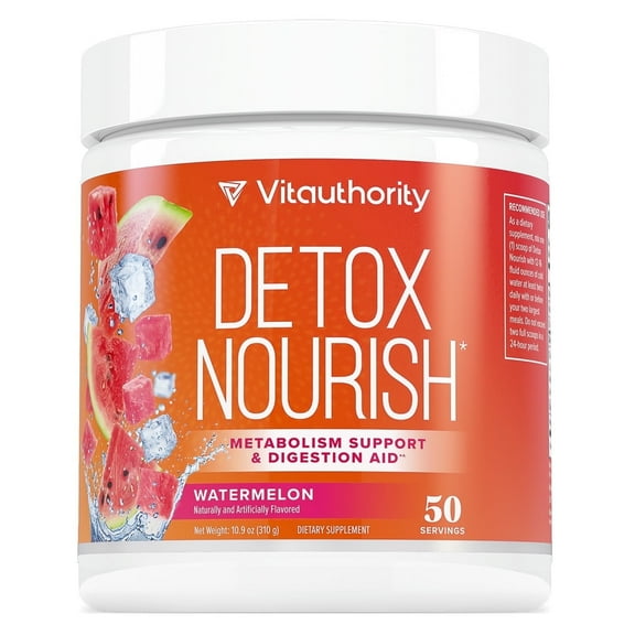 Vitauthority Detox Nourish Detox Cleanse Weight Loss Powder, Watermelon, 50 Servings, 10.9 oz