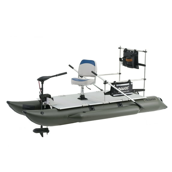 AQUOS 11.5ft Inflatable Pontoon Boat with Haswing 12V 55LBS Bow Mount Trolling Motor
