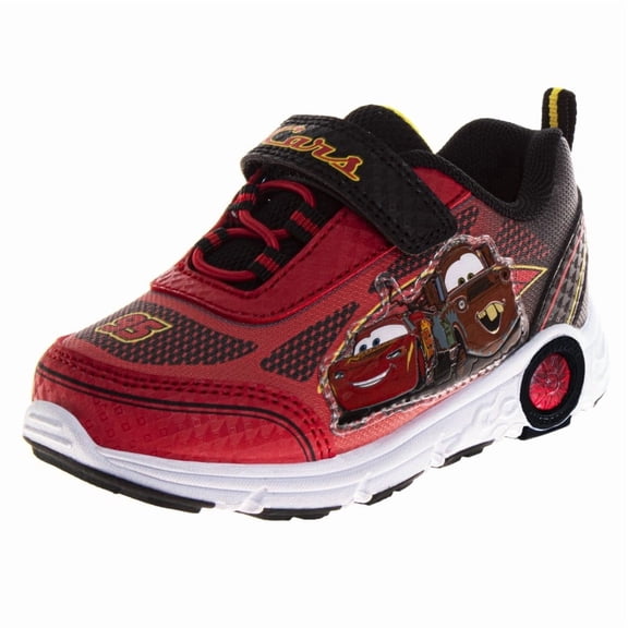 Disney Pixar Cars Boys Light-Up Sneakers with Hook and Loop Closure (Little Kid), Red black, Size: 9