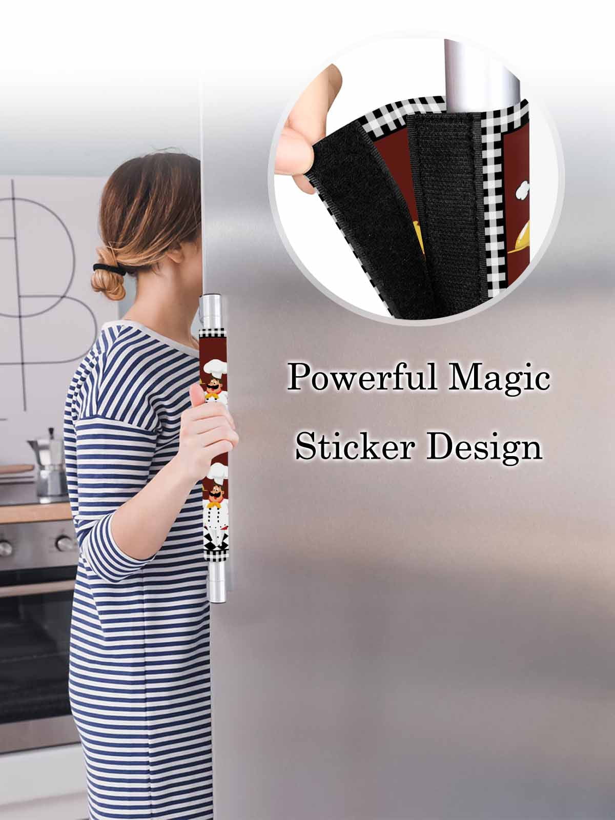 Red Kitchen Chef Refrigerator Door Handle Covers Set of 2, Black Plaid Gourmet Food Vintage Kitchen Fridge Microwave Oven Dishwasher Stove Cabinet Handle Protectors, Washable Appliance Decor